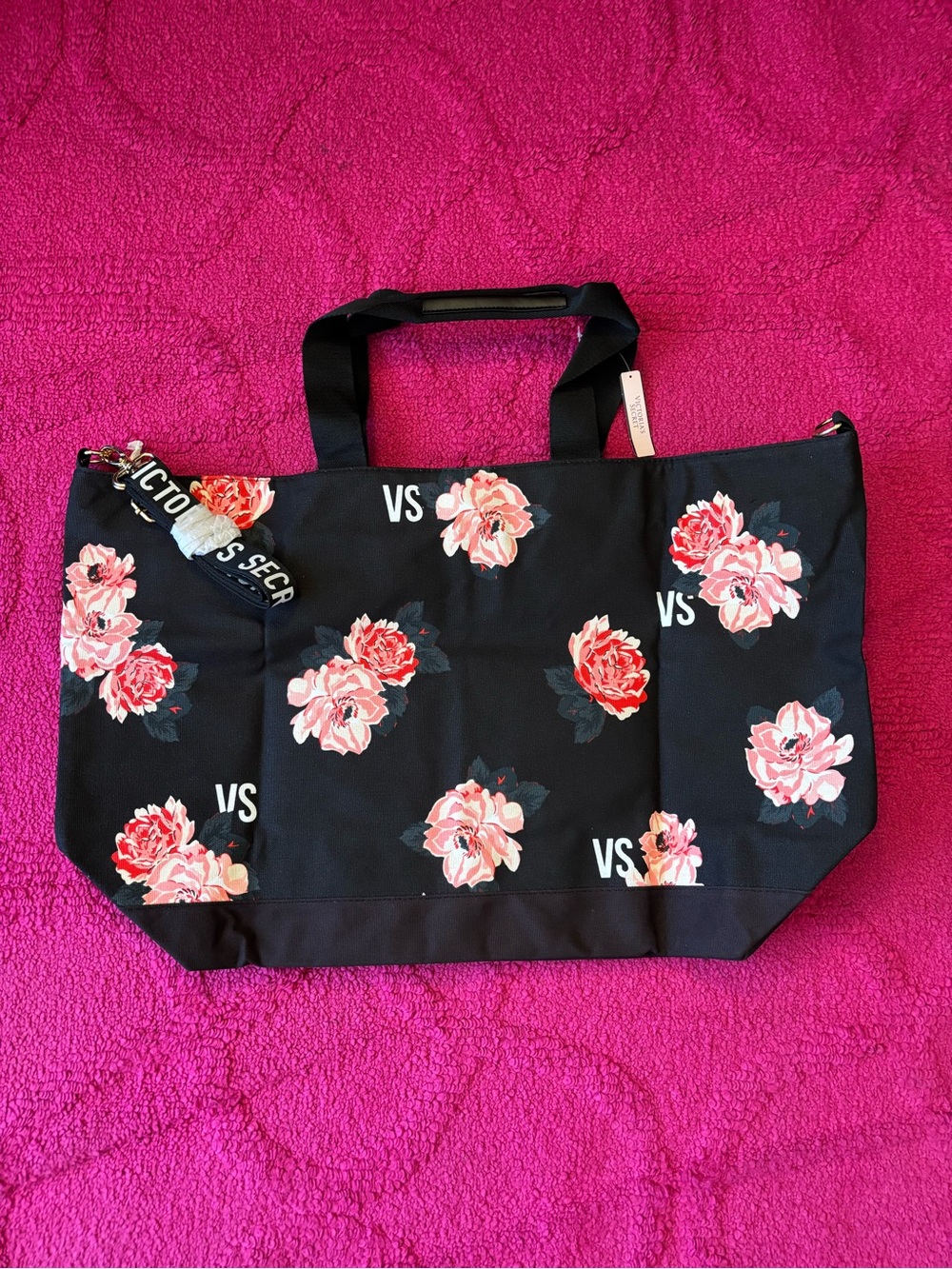Victoria's Secret Black Tote with Pink Floral Print
